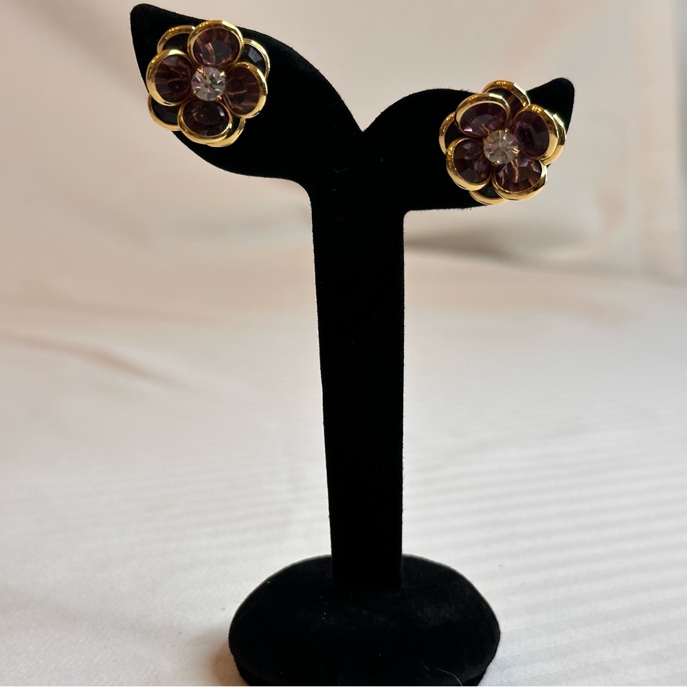 AMETHYST RHINESTONE FLORAL EARRINGS